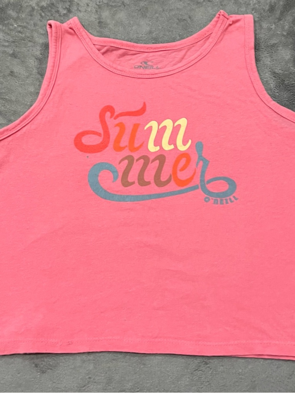 Juniors O'Neill Pink Cropped Crewneck Tank with Summer Logo Size XL